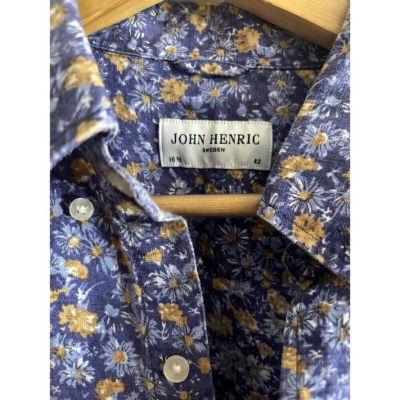 John Heinrich Purple Floral Button Down Linen Shirt 16.5/42 - Picture 2 of 9